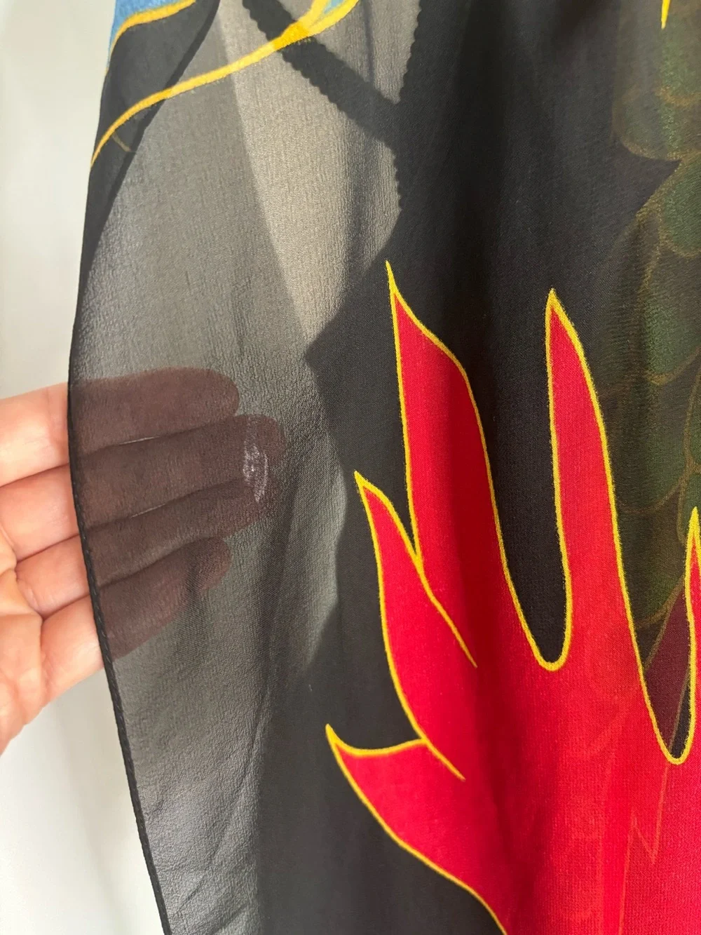 Dragon Motif East Asian Colorful‎ Hand Painted Lightweight Black Scarf 78”